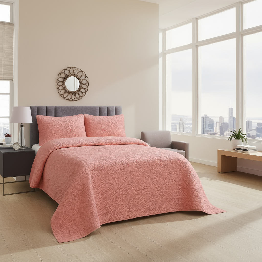 Colcha elegante con diseño bordado.